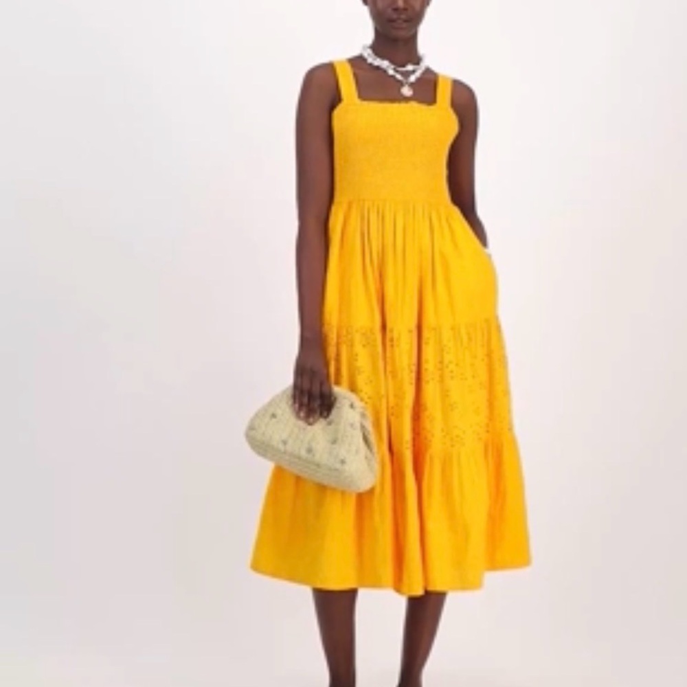Smocked Midi Dress in Citrus Yellow